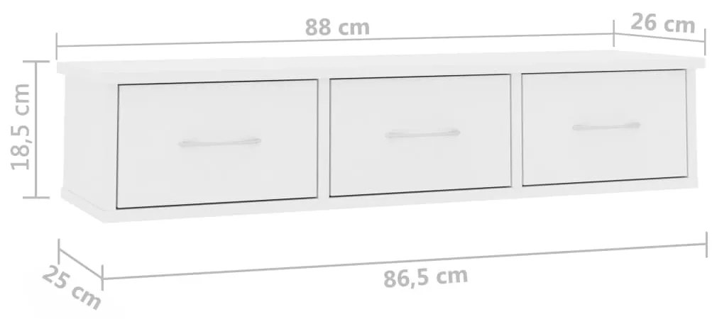 vidaXL Ράφι Τοίχου με Συρτάρια Λευκό 88 x 26 x 18,5 εκ. από Επεξ. Ξύλο