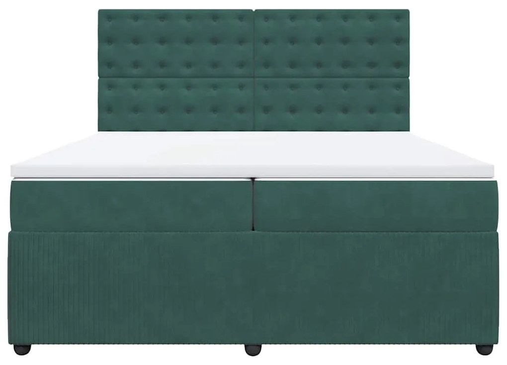 vidaXL Κρεβάτι Boxspring με Στρώμα Σκούρο Πράσινο 200x200εκ. Βελούδινο