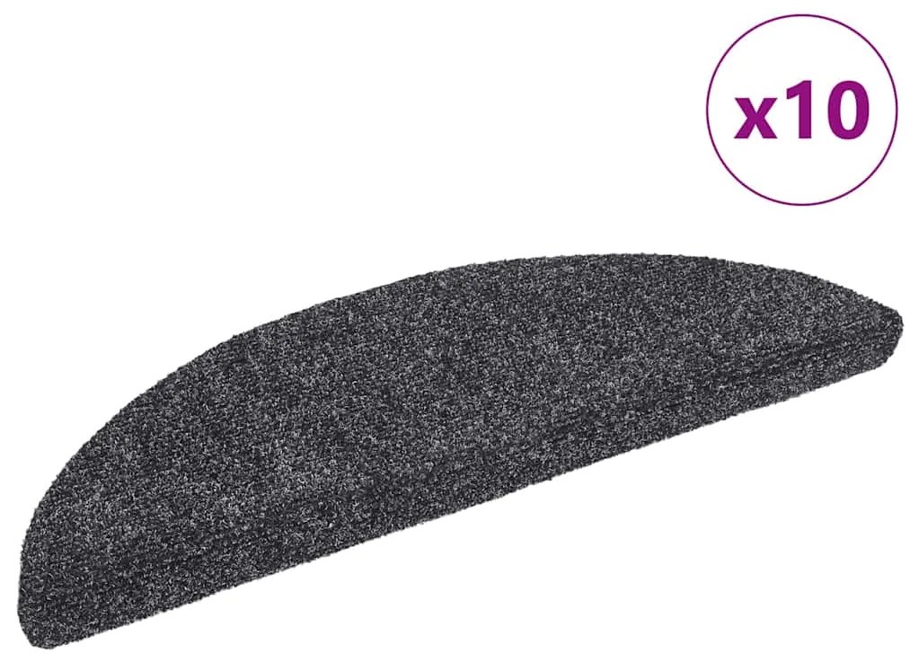 vidaXL Πατάκια Σκάλας Αυτοκόλ. 10 τεμ Σκ. Γκρι 56x17x3 εκ Βελονιασμένα