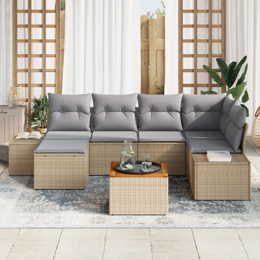 vidaXL Σετ καναπέ κήπου 7 pcs Μπεζ, ανοιχτό γκρι