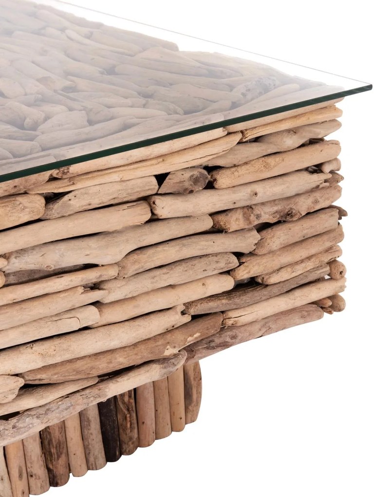 Τραπεζάκι Σαλονιού SPARROW C9960 Τετράγωνο Driftwood - Γυαλί 95x95x51,5Υ εκ. 95x95x51.5 εκ.