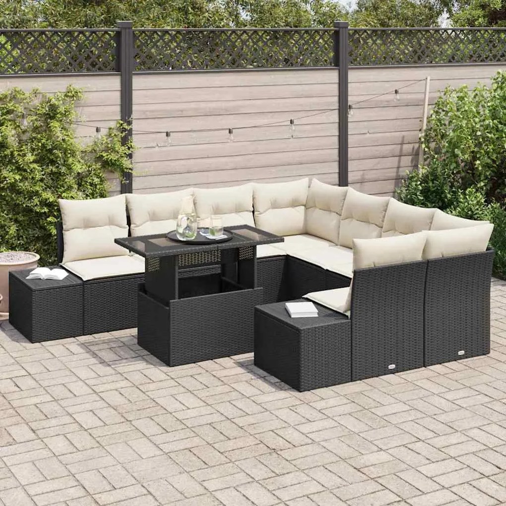 vidaXL Σετ Καναπέ Κήπου 9 pcs Μαύρο και κρεμ 100 x 55 x 73 εκ