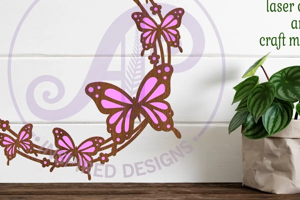 Σετ των 3 Intra απο ξύλο plywood 3mm-4mm πάχος Επιγραφή τοίχου στεφάνι πεταλούδας, Δίασταση 10x10 cm INTRAFABR-93351673