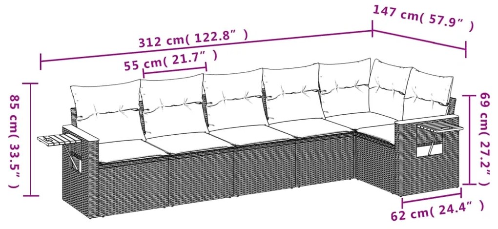 vidaXL Σετ Καναπέ Κήπου 6 τεμ. Μπεζ Συνθετικό Ρατάν με Μαξιλάρια