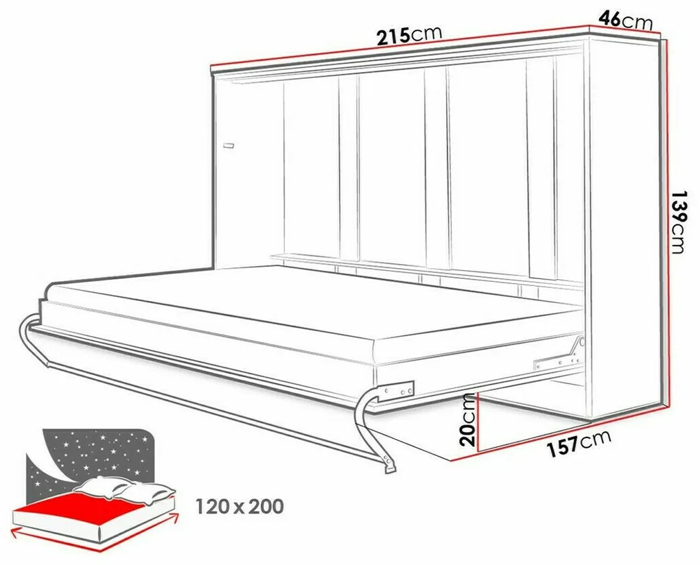 Κρεβάτι - ντουλάπα Concept Pro Lenart AH110, Μονόκλινο, Γκρι, 120x200, Πλαστικοποιημένη μοριοσανίδα, Τάβλες για Κρεβάτι, 157x215x139cm | Epipla1.gr