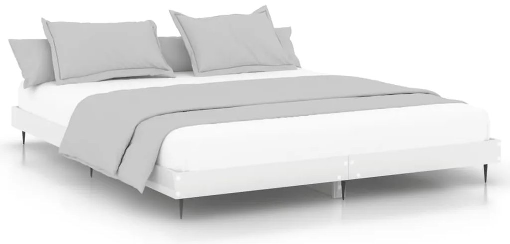 vidaXL Πλαίσιο Κρεβατιού Γυαλιστερό Λευκό 150x200 εκ Επεξεργ. Ξύλο