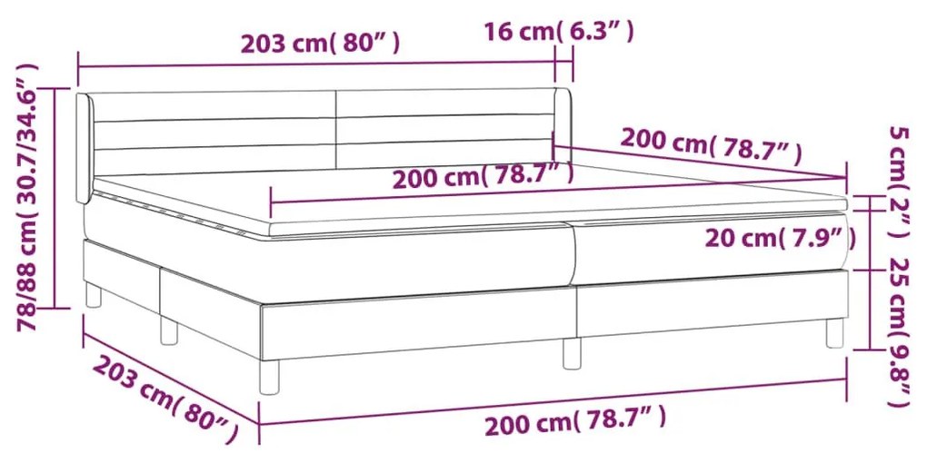 Κρεβάτι Boxspring με Στρώμα Σκούρο Γκρι 200x200 εκ. Βελούδινο - Γκρι