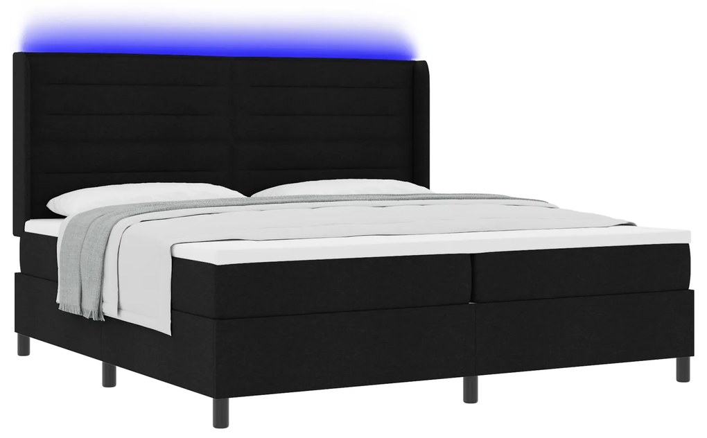 vidaXL Κρεβάτι Box Spring με Στρώμα & LED Μαύρο 200x200 εκ Ύφασμα