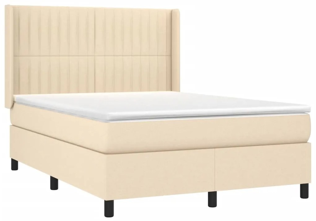 vidaXL Κρεβάτι Boxspring με Στρώμα &amp; LED Κρεμ 140x190 εκ. Υφασμάτινο