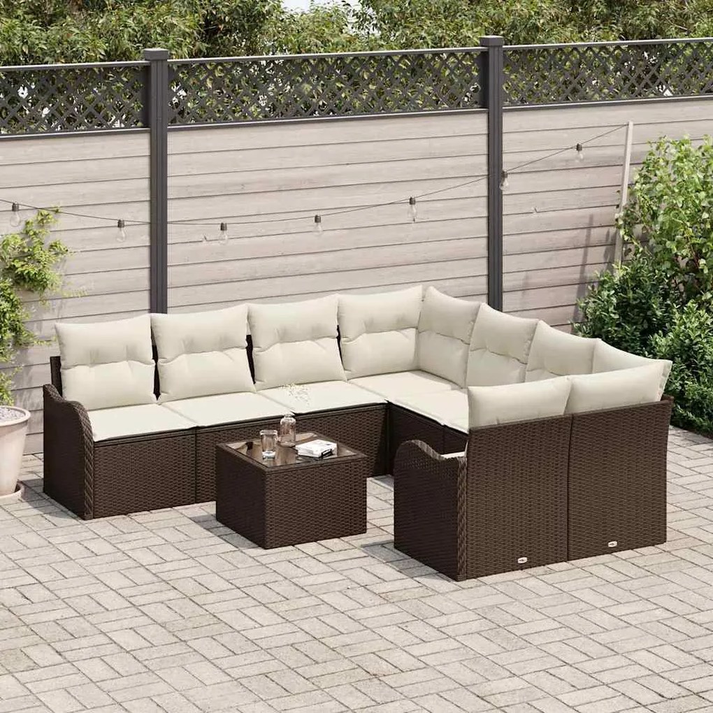 vidaXL Σετ Καναπέ Κήπου 9 pcs Καφέ 55 x 55 x 37 εκ Πολυ ράταν