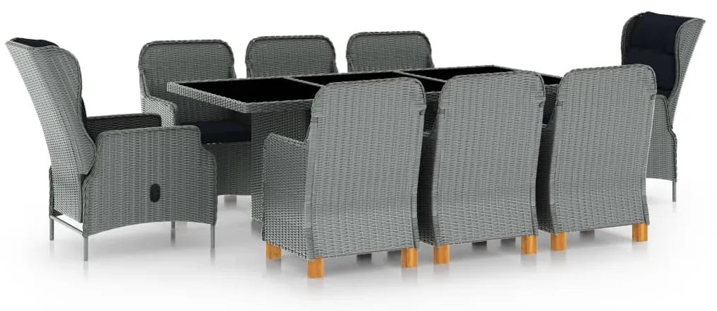 vidaXL Τραπεζαρία Εξ. Χώρου 9 τεμ Ανοιχτό Γκρι Συνθ. Ρατάν &amp; Μαξιλάρια