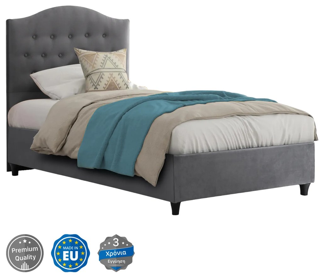 ΚΡΕΒΑΤΙ MALENA ΑΠΟ ΓΚΡΙ ΒΕΛΟΥΔΟ HM651.10 ΓΙΑ ΣΤΡΩΜΑ 90x200 εκ.