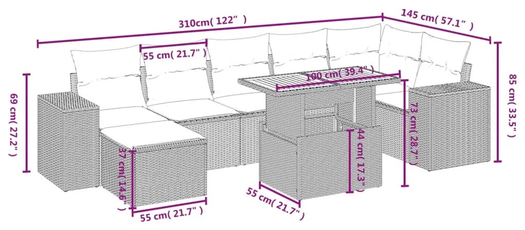 vidaXL Σαλόνι Κήπου Σετ 8 τεμ. Μπεζ Συνθετικό Ρατάν με Μαξιλάρια