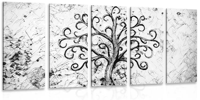 Εικόνα 5 μερών σύμβολο του δέντρου της ζωής σε ασπρόμαυρο