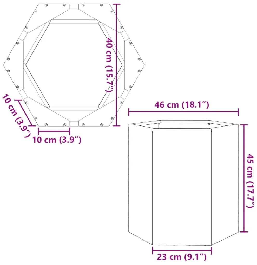 Ζαρντινιέρα Κήπου Εξάγωνη Πράσινη Λαδί 46x40x45 εκ. Ατσάλι - Πράσινο