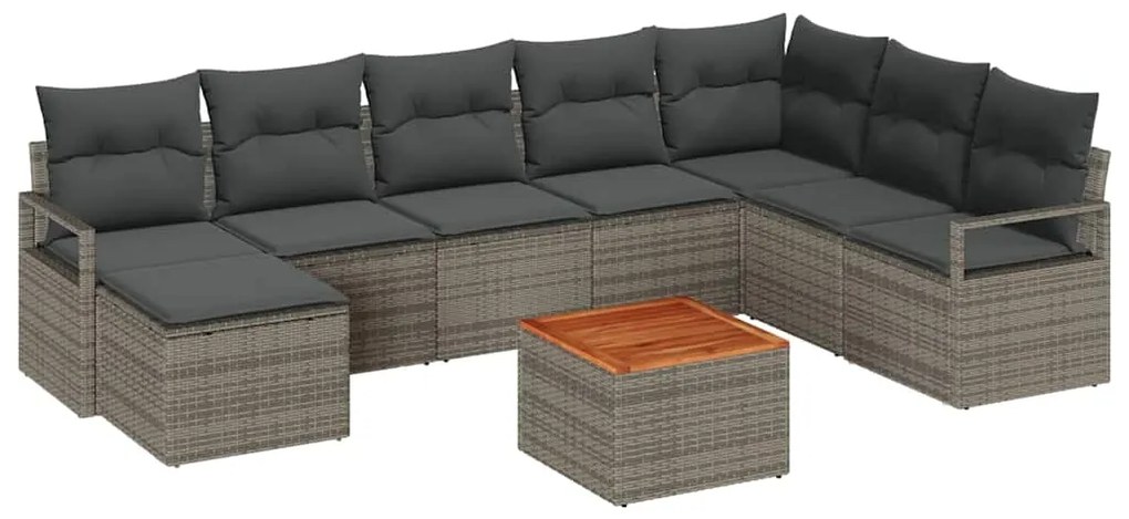 vidaXL Σετ Καναπέ Κήπου με μαξιλάρι 9 pcs Γκρι Πολυ ράταν