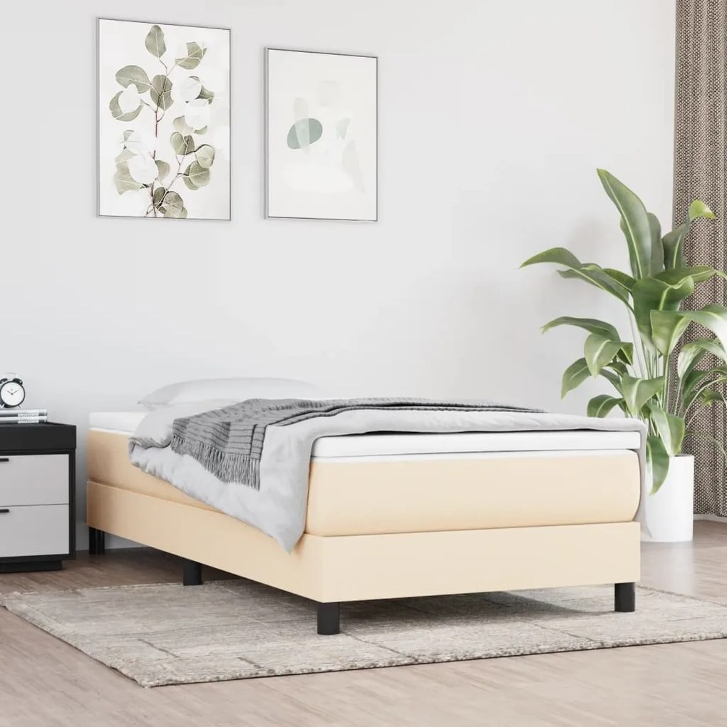 vidaXL Πλαίσιο Κρεβατιού Boxspring Κρεμ 90 x 200 εκ. Υφασμάτινο