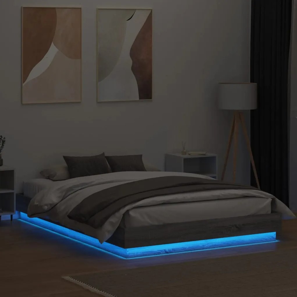 vidaXL Πλαίσιο Κρεβατιού με LED Γκρι Sonoma 150x200 εκ.