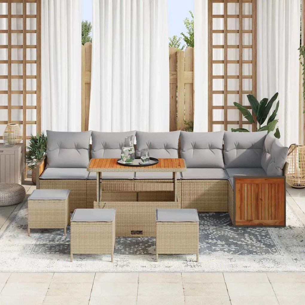 vidaXL Σετ Καναπέ Κήπου 10 pcs Μπεζ, Ανοιχτό γκρι 110 x 55 x 71 εκ