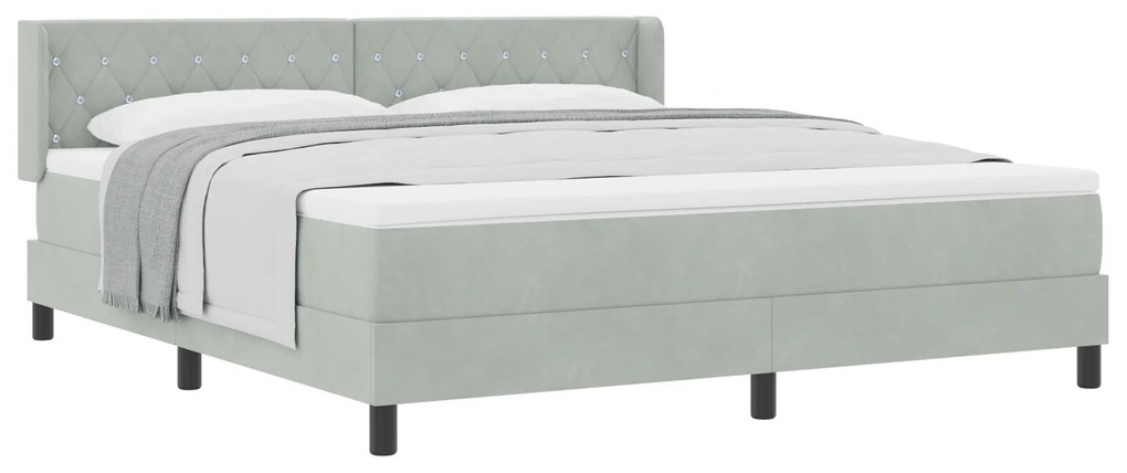 vidaXL κρεβάτι με στρώμα  Box Spring Γκρίζο ανοιχτό 180x200 εκ. Βελούδο