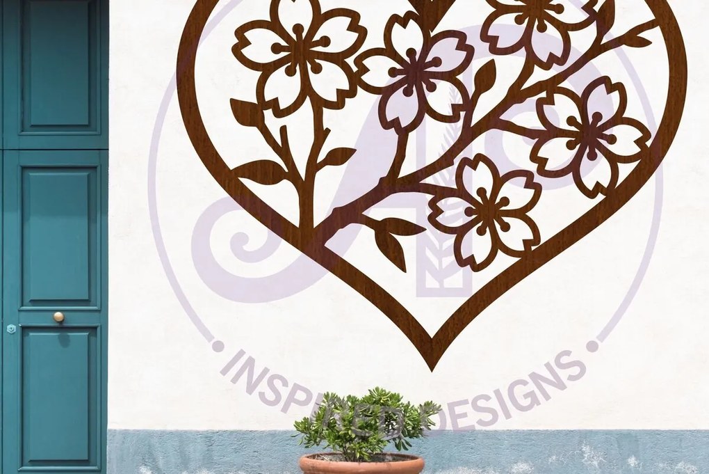 Σετ των 2 Intra απο ξύλο plywood 3mm-4mm πάχος Επιτοίχια επιγραφή Cherry Blossom Heart, Δίασταση 11x11 cm INTRAFABR-124358700