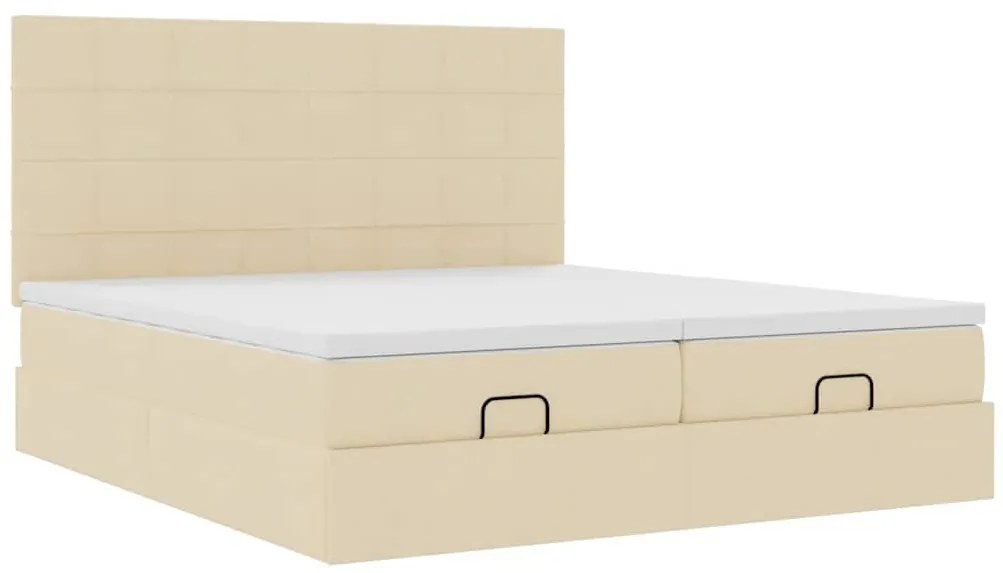vidaXL Οθωμανικό Κρεβάτι με Στρώματα Κρέμα 200x200cm Ύφασμα