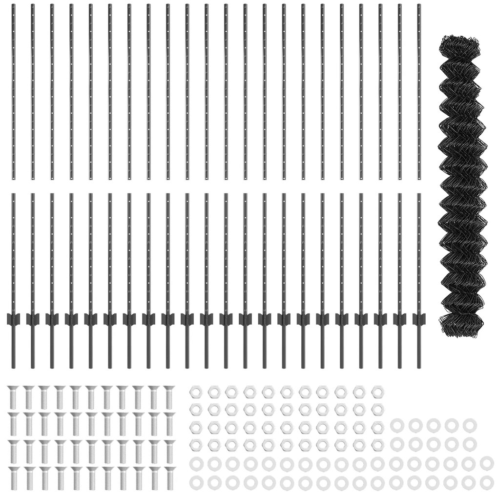 vidaXL Φράχτης Αλυσίδας με 44 U Posts Γκρι 1.6x25 μ Χάλυβας