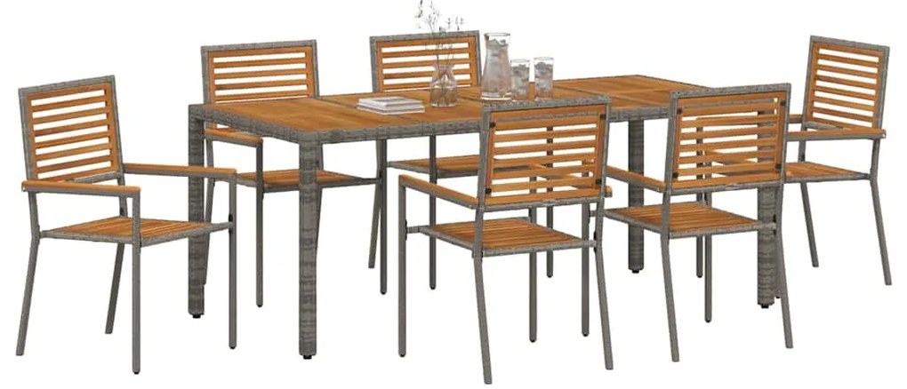 vidaXL Σέτ φαγητού για κήπο 7 pcs Γκρι 190 x 90 x 75 cm