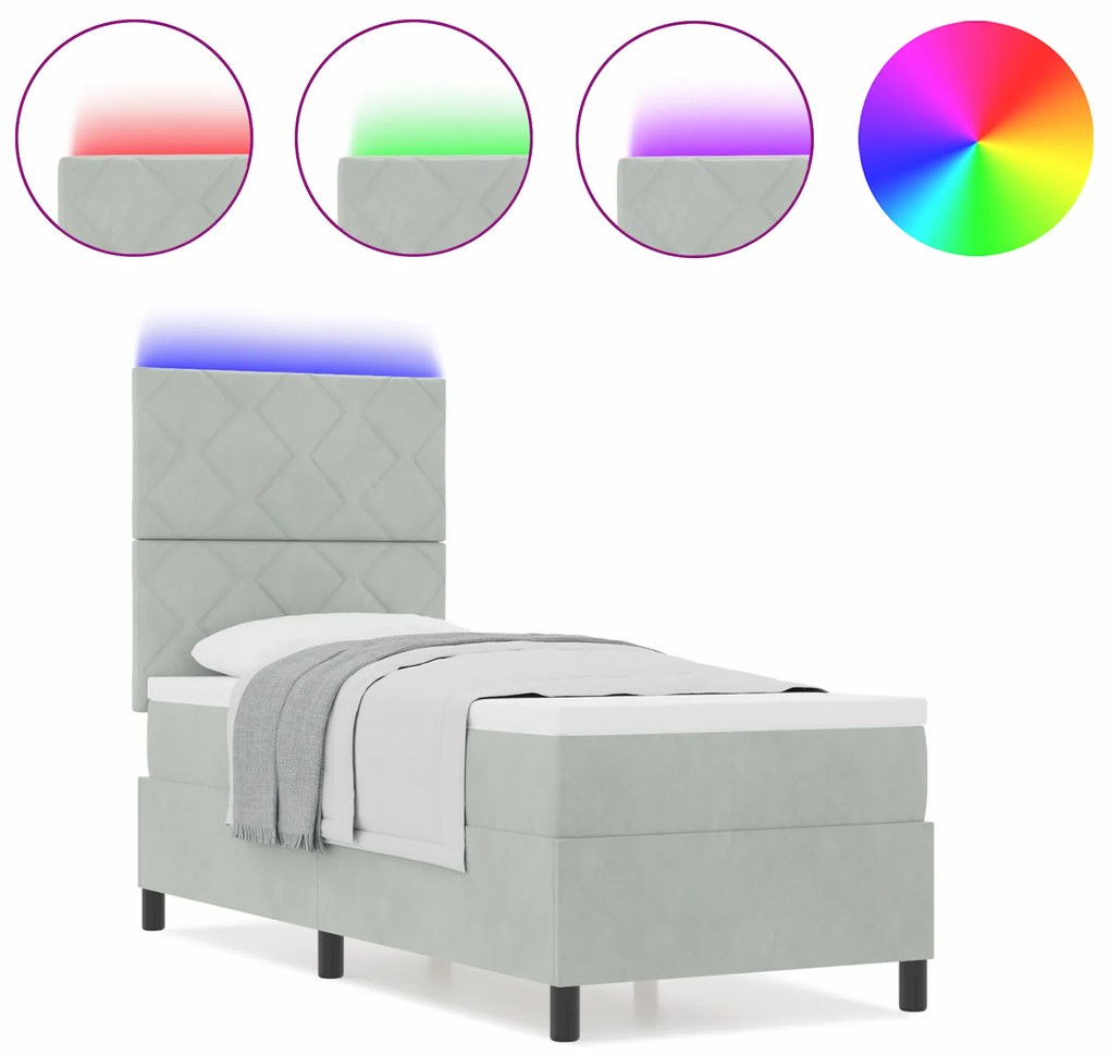 vidaXL Κρεβάτι με Στρώμα & Φωτιστικό LED Γκρι 80x200 cm Βελούδινο