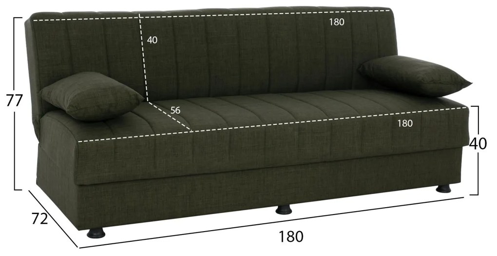 Καναπές - Κρεβάτι Andri 3θέσιος Σκούρο Λαδί 180x72x77 εκ. 180x72x77 εκ.