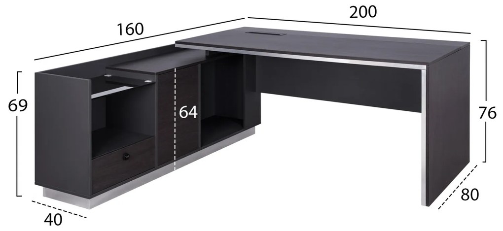 ΓΡΑΦΕΙΟ ΕΠΑΓΓΕΛΜΑΤΙΚΟ ΑΡΙΣΤΕΡΗ ΓΩΝΙΑ ROSEWOOD HM2112L 200X160X76Υ εκ.