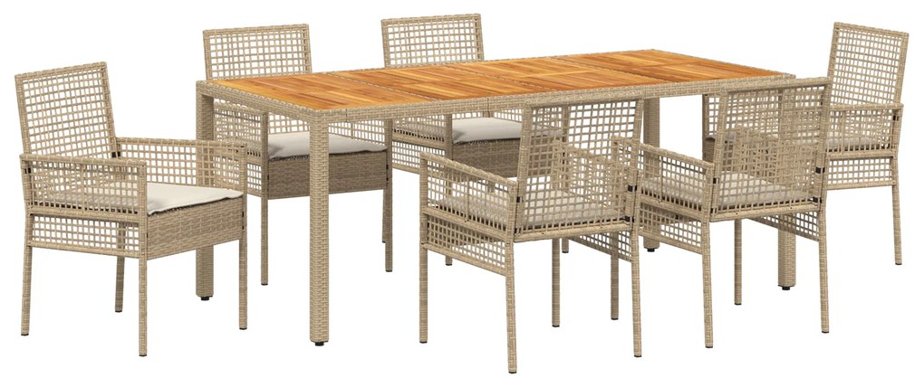 vidaXL Σετ Τραπεζαρίας 7 pcs Μπεζ Ρατάν, Ξύλο