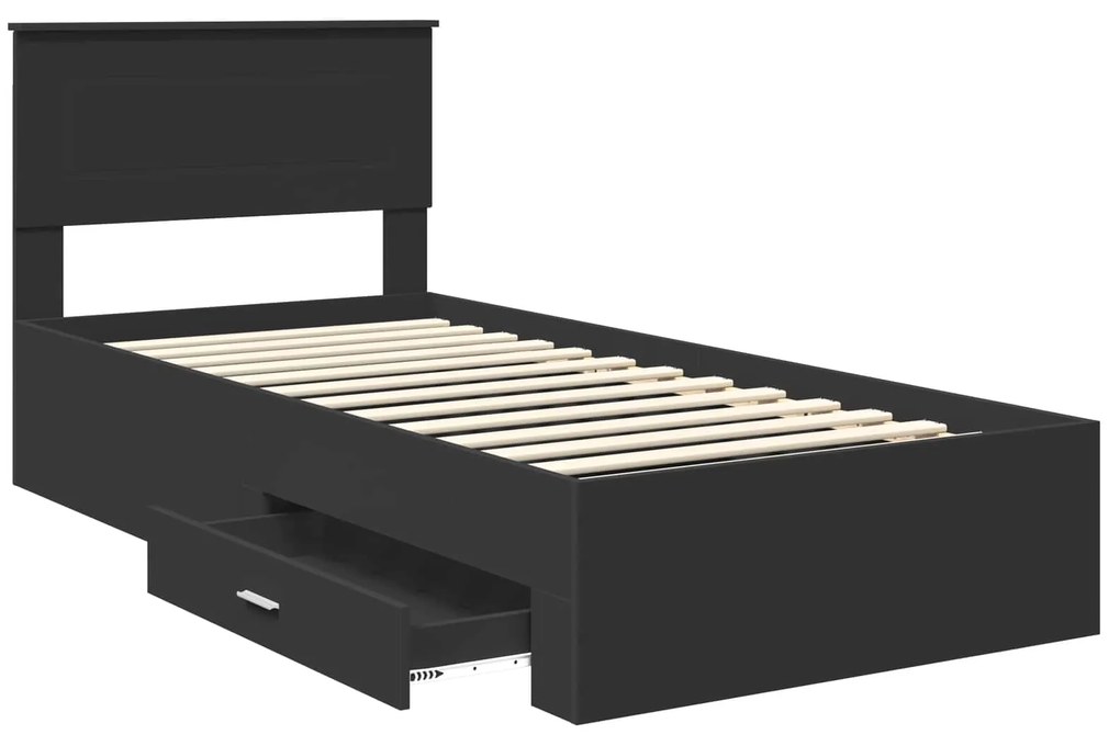 vidaXL Σκελετός Κρεβατιού με κεφαλάρι Μαύρο και Ασημί 75 x 190 cm