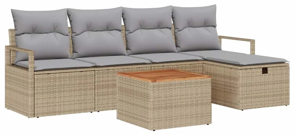 vidaXL Σετ Καναπέ Κήπου με μαξιλάρι 6 pcs Μπεζ Πολυ ράταν