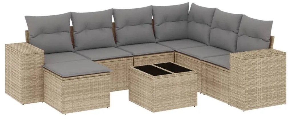 vidaXL Σαλόνι Κήπου Σετ 8 τεμ. Μπεζ Συνθετικό Ρατάν με Μαξιλάρια