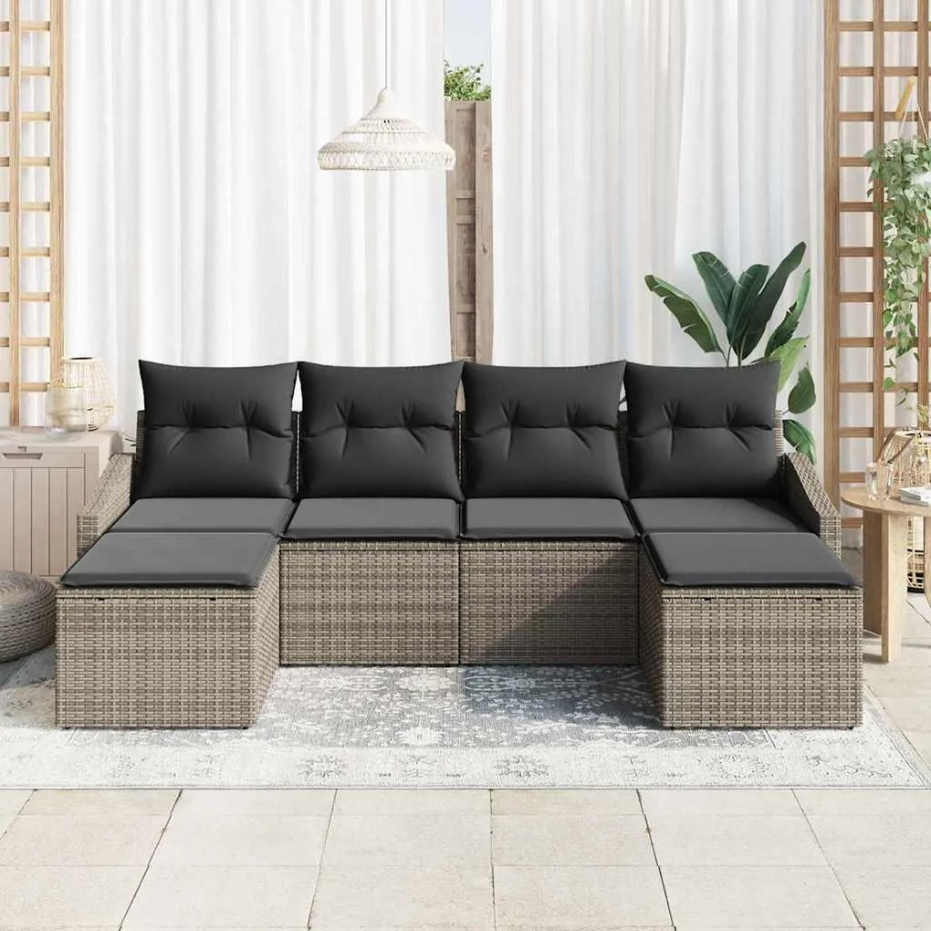 vidaXL Σετ Καναπέ Κήπου 6 pcs Γκρι Πολυ ράταν