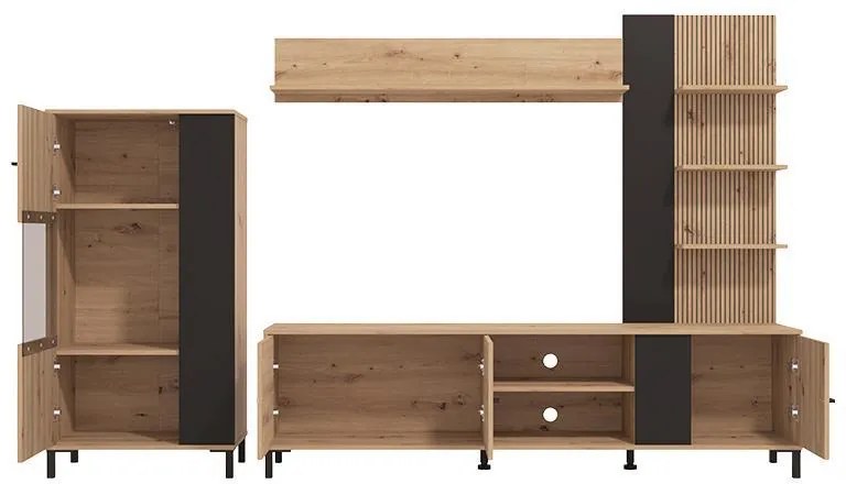 Κέντρο Ψυχαγωγίας - Σύνθεση Avignon Artisan Oak - Artisan Oak με Μαύρες Γραμμές - Μαύρο 263x40x167 εκ.