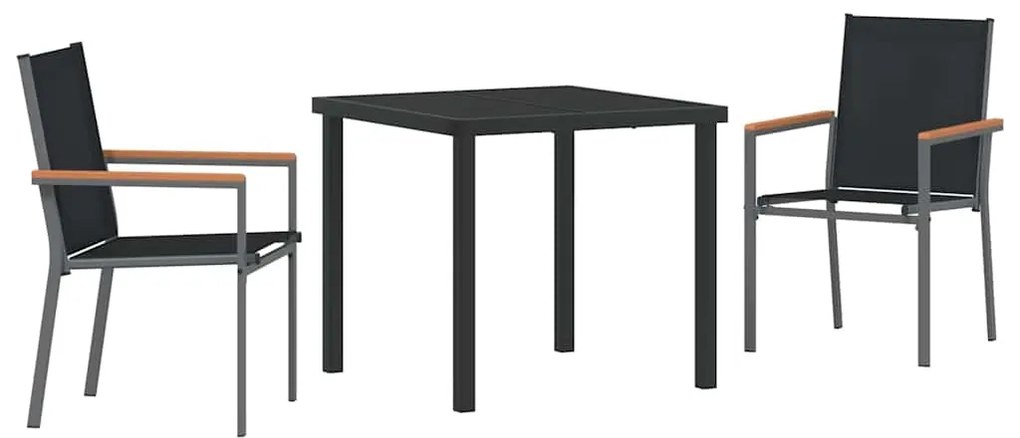 vidaXL Σέτ φαγητού για κήπο 3 pcs Μαύρο Ατσάλι με Πούδρα