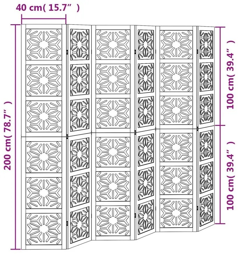 Διαχωριστικό Χώρου με 6 Πάνελ Καφέ/Μαύρο Μασίφ Ξύλο Παυλώνιας - Καφέ