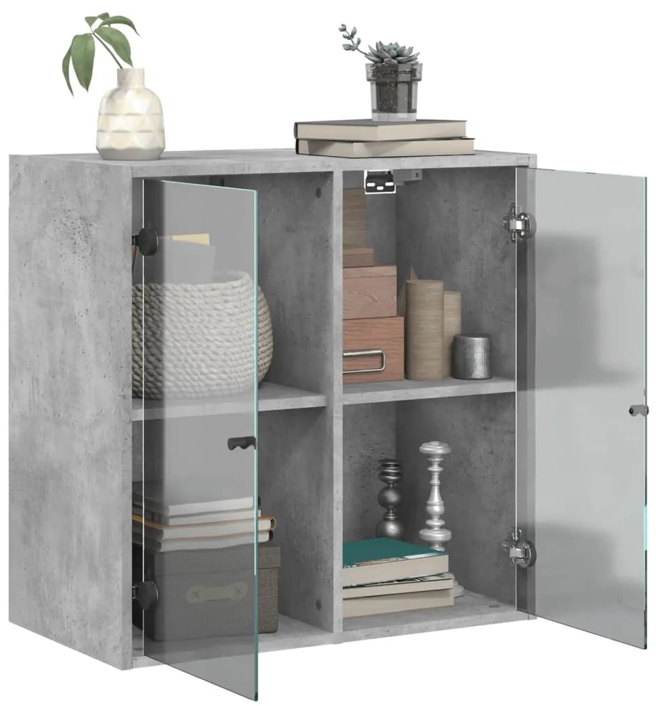 vidaXL Ντουλάπι Τοίχου Γκρι Σκυροδ. 68x37x68,5εκ με Γυάλινες Πόρτες