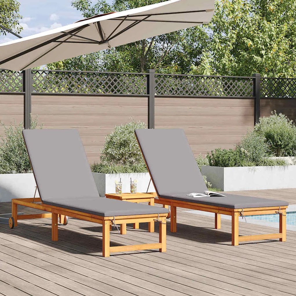 vidaXL Ξαπλώστρα 2 pcs Καφέ 53 x 202 x 89εκ Μασίφ ξύλο ακακίας