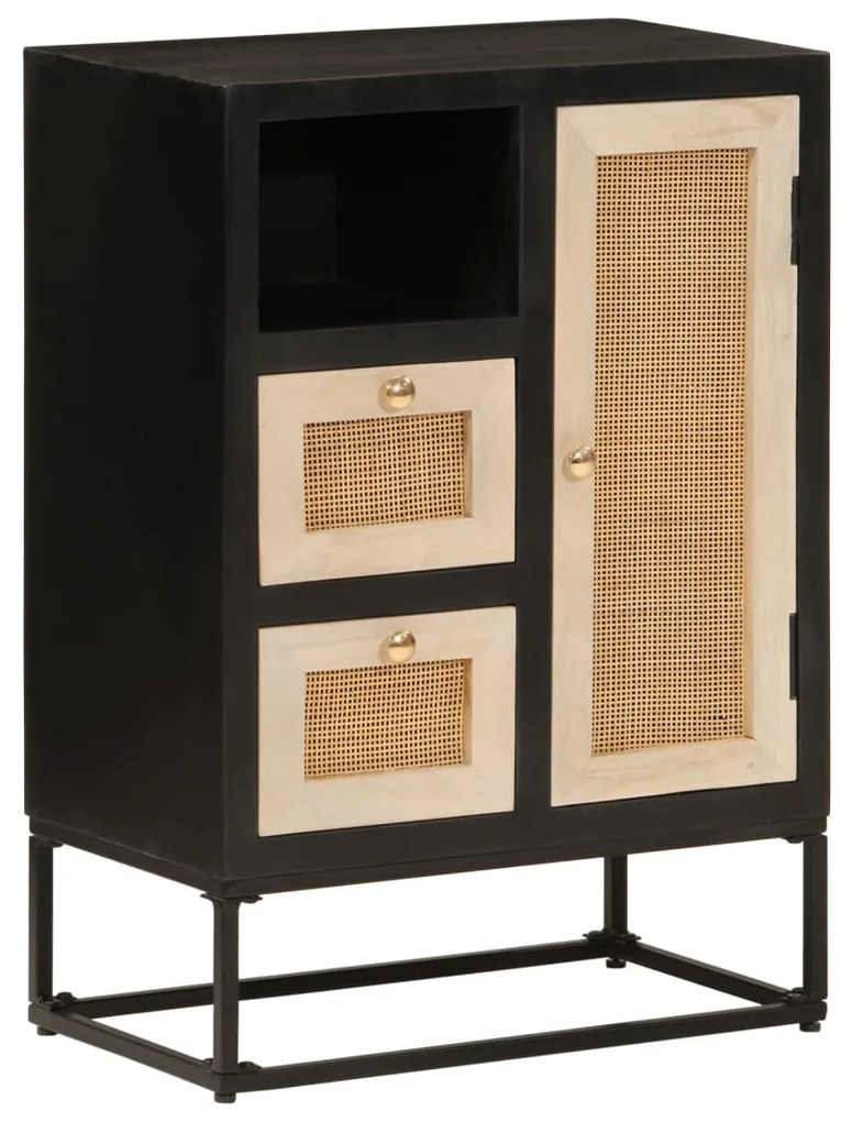 vidaXL Ντουλάπι Μαύρο 55x30x76 εκ. από Μασίφ Ξύλο Μάνγκο και Σίδηρο
