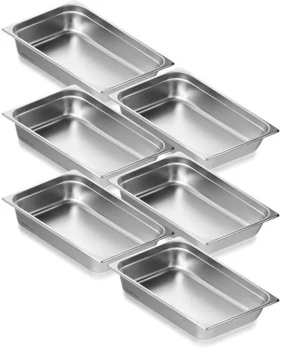 VEVOR 6 Pack Full Size Hotel Pans Steam Table Pan Stainless Steel 4&quot; Deep