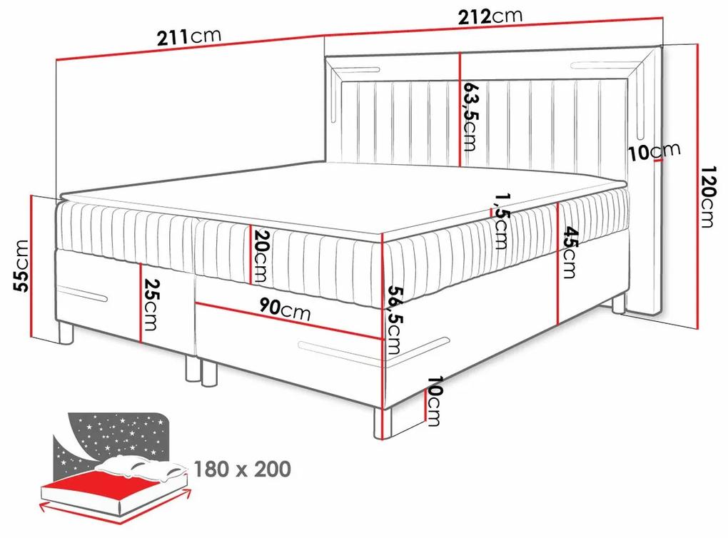 Κρεβάτι continental Baltimore 188, Continental, Διπλό, Ανοιχτό καφέ, 180x200, Ταπισερί, Τάβλες για Κρεβάτι, 212x211x120cm, 130 kg, Στρώμα: Ναι