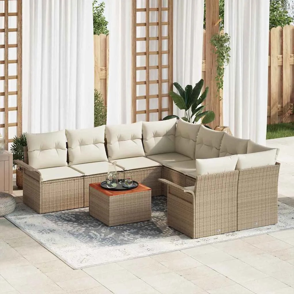 vidaXL Σετ Καναπέ Κήπου με μαξιλάρι 9 pcs Μπεζ, Κρέμα 55 x 55 x 37 εκ