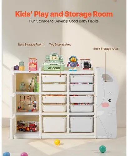 VEVOR 4-Tier Kids Toy Storage with 10 Plastic Movable Bins Elephant-Shape