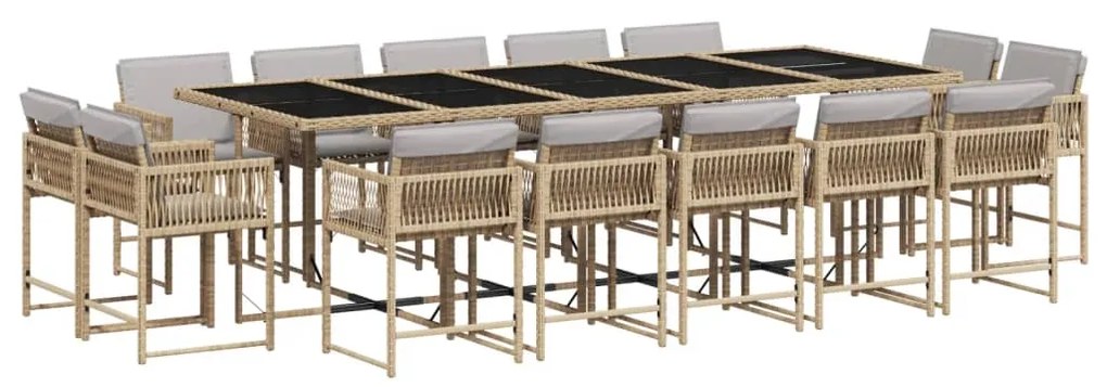 vidaXL Σετ Τραπεζαρίας Κήπου 15τεμ. Μικτό Μπεζ Συνθ. Ρατάν &amp; Μαξιλάρια