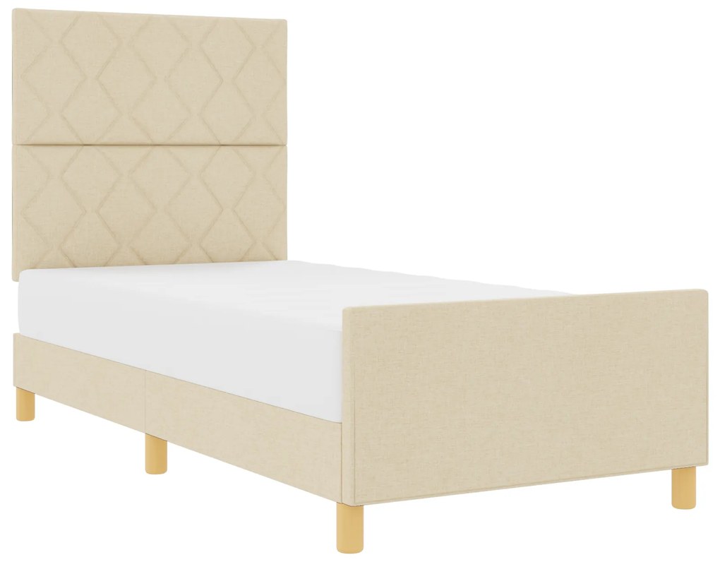 vidaXL Σκελετός Κρεβατιού με κεφαλάρι Κρεμ 100 x 200 cm ύφασμα