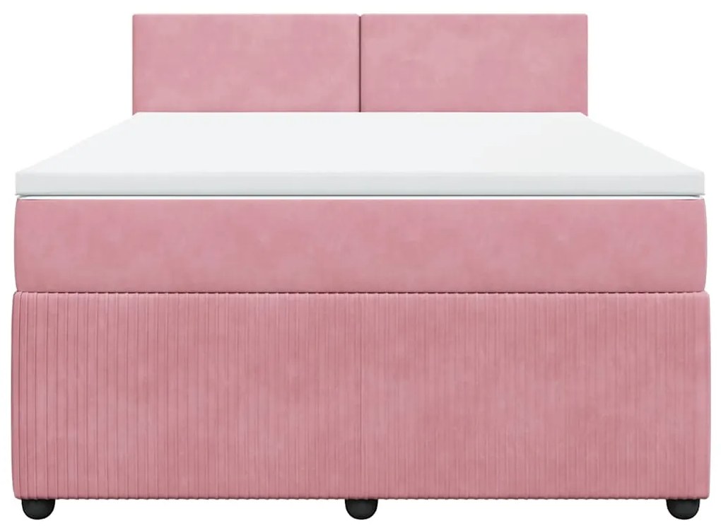 vidaXL Κρεβάτι Boxspring με Στρώμα Ροζ 160x200 εκ. Βελούδινο