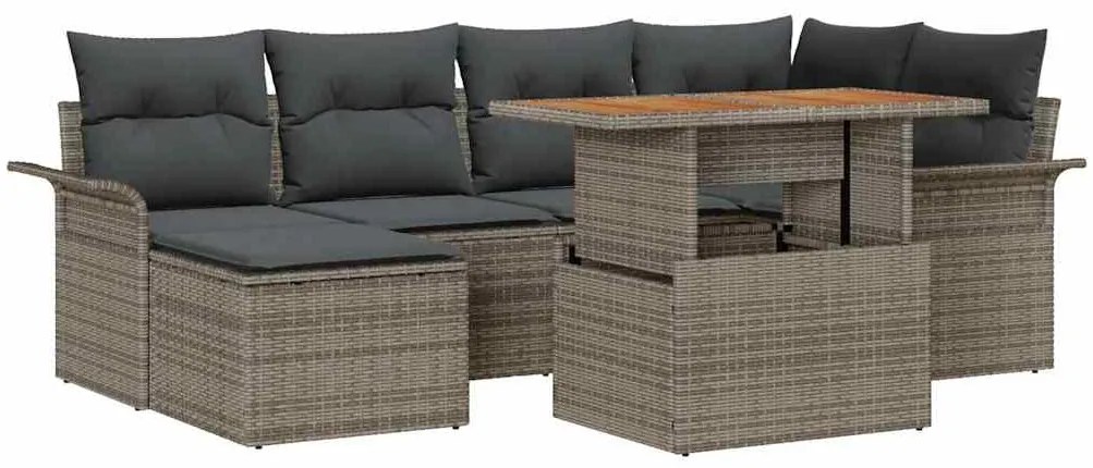 vidaXL Σετ Καναπέ Κήπου με μαξιλάρι 7 pcs Γκρι